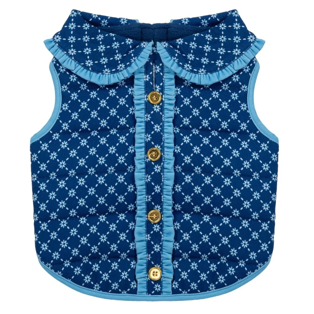 New Draper James Floral Quilted Dog Jacket Blue S
